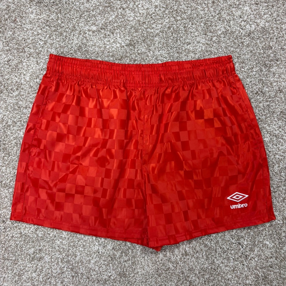 NEW Umbro Soccer Shorts Mens Medium Red Checkerboard Retro Athletic Training